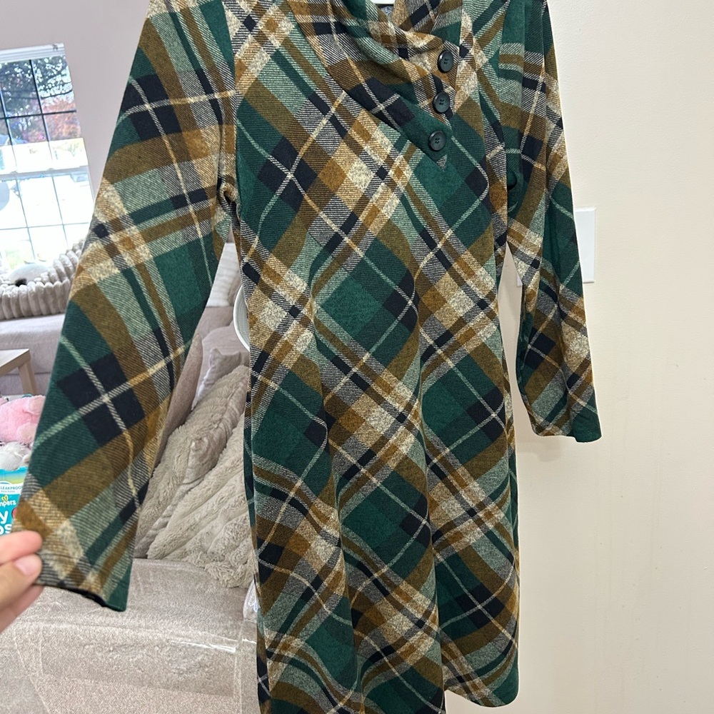 Plaid Long Sleeve Dress with Button Detail